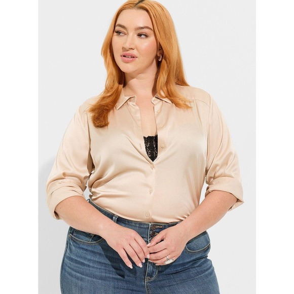 torrid Tops - NWT Torrid Madison Satin Button Up Long Sleeve Shirt Blouse Top Plus Size 2 2X